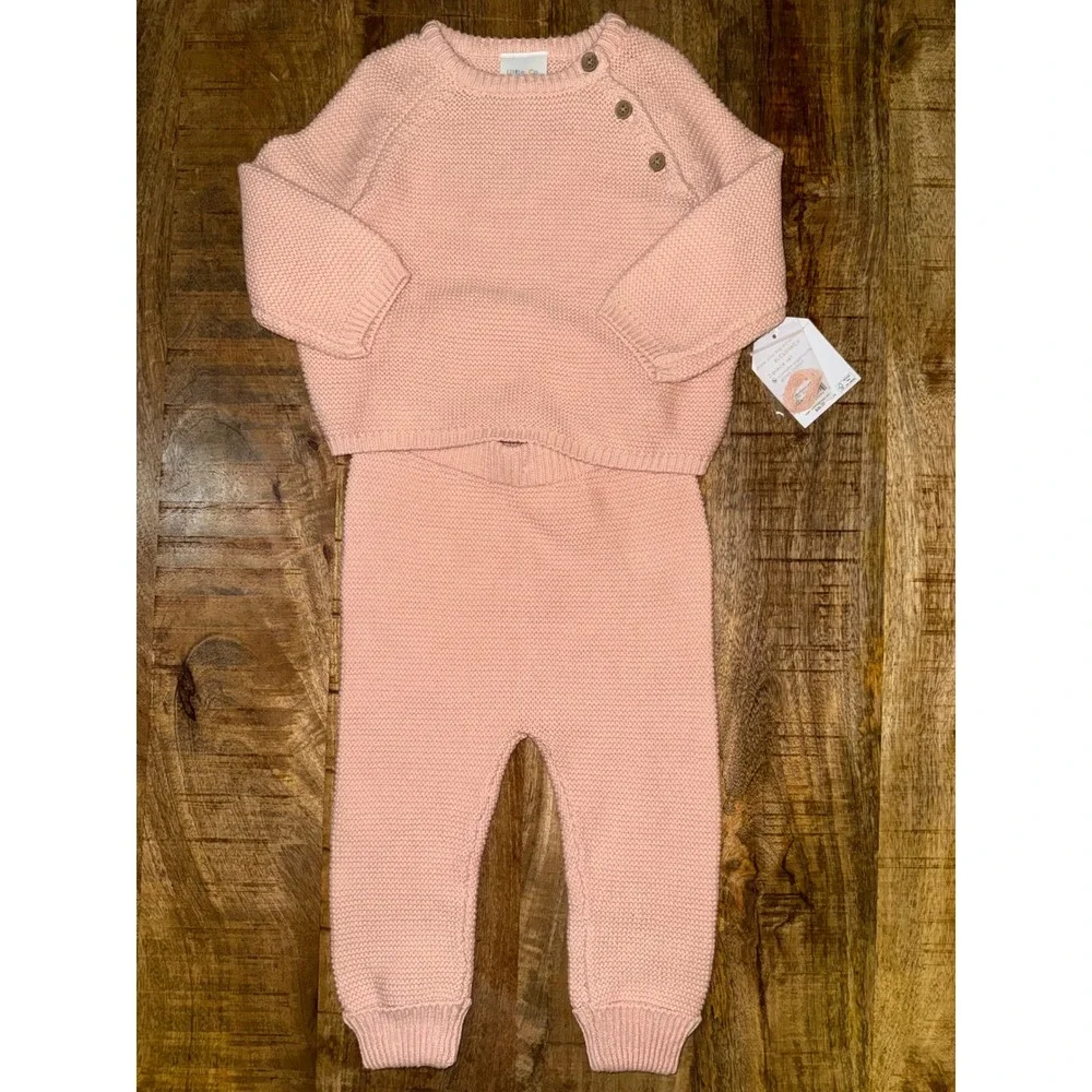 Little Co. by Lauren Conrad Baby Peach Organic Cotton Sweater Knit Set 12M NWT